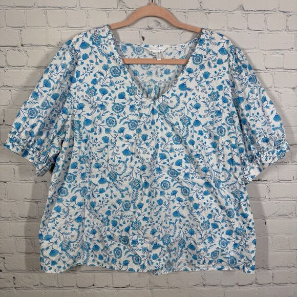 Draper James Tops - Draper James Blouse Women XXL Floral White Blue Cottage Boho Balloon Sleeve Top